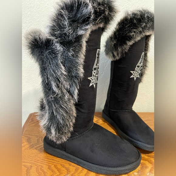 New Faux Fur San Antonio Spurs Bling Black Boots Size 7 - Picture 11 of 13